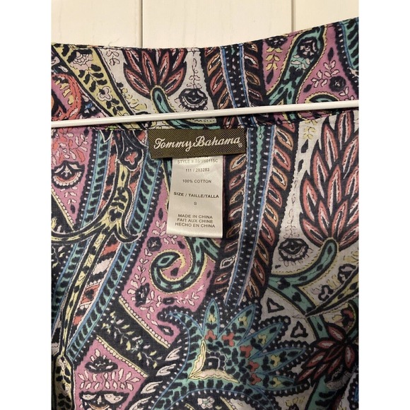 TOMMY BAHAMA Blouse Top Womens Size Small Semi Sheer Paisley Cotton Purple‎ Blue - Picture 3 of 3